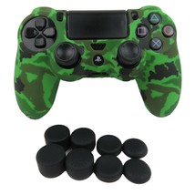 Silicone Grip Green Camo Non Slip + (8) Thumb Grip Caps For PS4 Controller  - £7.29 GBP