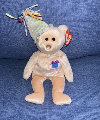 Primary image for 2002 Ty Beanie Babies New OCTOBER Happy Birthday Bear MWMTs Party Hat 8”