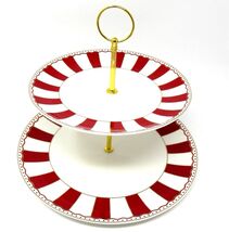 Grace Teaware Christmas Two Tier Serving Plate Peppermint Red White Stri... - $44.50