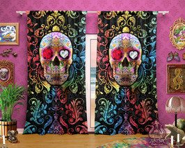 Sugar Skull Curtains, Dia de los Muertos Window Drapes, Sheer and Blacko... - £131.09 GBP