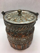 VINTAGE etched pail jars copper lid handle pot metal hammered brass knob lid - £15.81 GBP