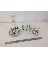 Set of 6 Hand Paint Floral Spring Bird 20 oz Flask Five 1 oz Handle Shot... - $14.85