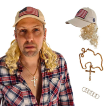 Tiger King Joe Exotic Costume - USA Hat with Blonde Hair Necklace Earrings - £13.44 GBP
