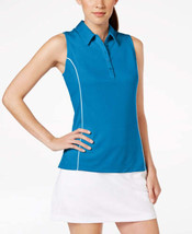 PGA TOUR Womens Activewear AirFlux Sleeveless Polo Shirt, Medium, Blue Curacao - £42.38 GBP