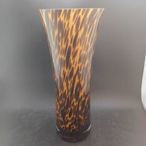 Tortoise Shell Cased Art Glass Vase Fluted Round, Amber &amp; Brown, 13&quot;x5.5&quot; OBO - £42.71 GBP