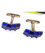 One Pair of Vintage Cobalt Blue Cuff Links Marked Sterling - £94.80 GBP