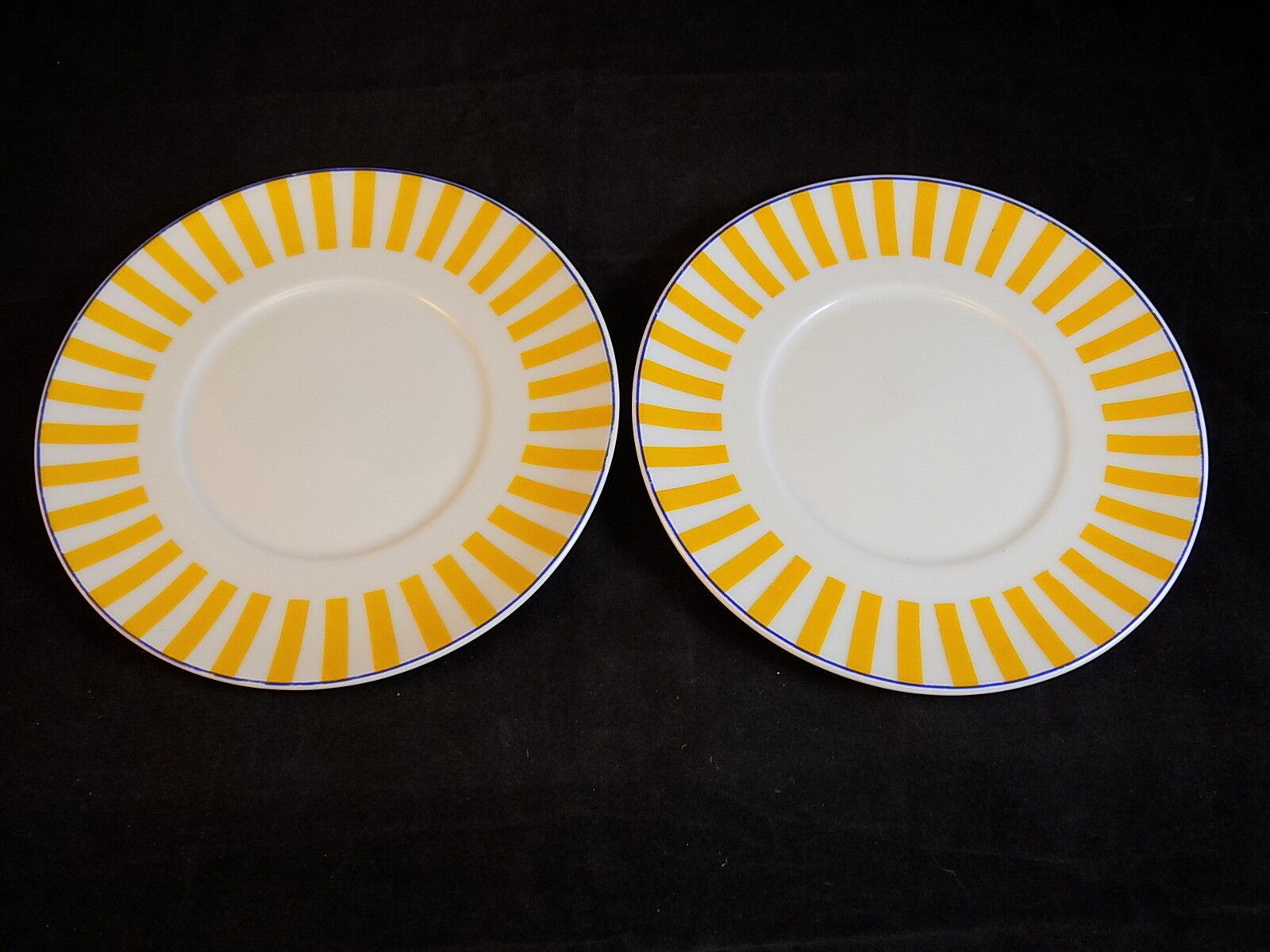 Set of 2 IKEA 6 inch Saucers YELLOW STRIPES with Blue Rim Dinerware 2.98 - $6.92