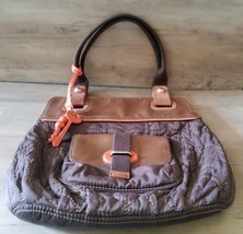 Fossil Key Per Purse Quilted Brown Orange Nylon Leather Tote Shoulder Bag Lrg   - £48.57 GBP
