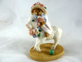 Jan Hagara &quot;Cloud&quot; Figurine Limited Ed Bear with bonnet on a Lamb 4&quot; Porcelain - £7.90 GBP