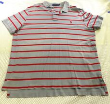 Polo Ralph Lauren Pony Gray &amp; Red Striped Short Sleeve Polo Shirt XXL - $20.07 CAD