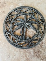 Metal Round Trivet Palm Tree Tropical Paradise 6 5/8&quot; x 6 5/8&quot; Silver - $9.90