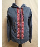 Lucky Brand Women&#39;s Hoodie Blue Size Medium Raglan 100% Cotton Pink Appl... - $422.93 MXN