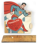 Vintage, Rare Die-Cut Superman Valentine&#39;s Day Card (Circa  1940&#39;s) - $65.26