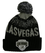Las Vegas City Name Rubber Patch Ribbed Winter Knit Pom Beanie (Black/Gray) - £15.94 GBP