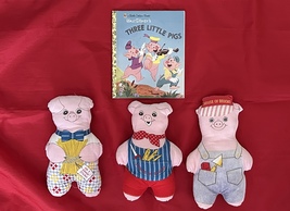 Walt Disney&#39;s Three Little Pigs Book 2004 and 3 Pigs Plush Toys Bundle - $29.99