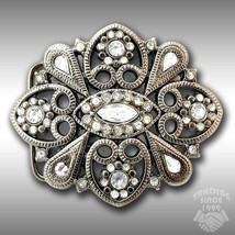 Vintage Belt Buckle Midcentury Rhinestones Sparkling Silver Color Goth A... - $40.45