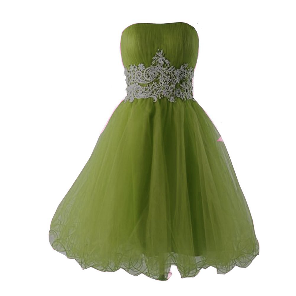 Kivary Women's Short Tulle A Line Strapless White Lace Prom Homecoming Graduatio