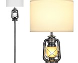 Farmhouse Lantern Floor Lamp With Led Night Light - Rustic Tall Standing... - £73.51 GBP