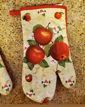 Oven Mitts, Set of 2, Red Apple Blossom design, Large 13", Cotton Kitchen Linens image 2