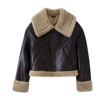 Leather lamb jackets women turn down collar zippers sheepskin jacket autumn winter warm thumb200