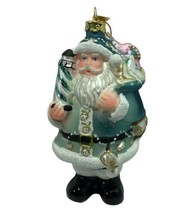 Noble Gems Ornament Blue Coastal Santa Holding Light house Glass5.5 in - £17.30 GBP