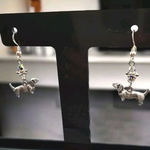 Small Daschund Pewter Silver Tone Earrings Dangle Only French Wire Marked 925 - £6.29 GBP
