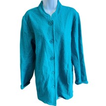  Norm Thompson Turquoise Wool Coat Button Front Classic Long Jacket Size M - $39.89