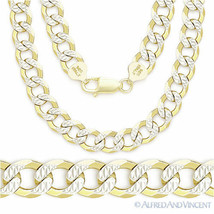 8mm Cuban Pave Link Sterling Silver 14k Y Gold-Plated Men&#39;s Thick Chain Necklace - £94.12 GBP+