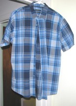 Navy Blue &amp; Black Checked Cotton Blend Shirt Sz L - £16.23 GBP