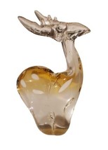 Amber Art Glass Reindeer Buck Deer Figurine Paperweight Vintage Hand Blown Décor - £26.75 GBP