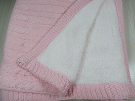 SL Home Fashions pink cable knit baby blanket white sherpa back  - $31.18