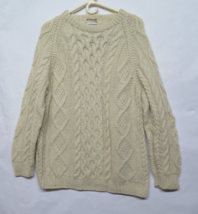 Vtg Pure Wool Fisherman Cream Cable Knit Sweater Wales England Made Adult Sz L - £45.63 GBP