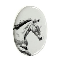 Irish Sport Horse- Gravestone oval ceramic tile with an image of a horse. - $9.99