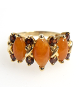 14K Jadeite ? Ring Large Oval Orange Stones 8 Small Glass Stones Criss C... - $5,139.52 MXN