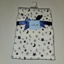 NEW Cutie Pie Gray Stars Moons White Fleece Baby Blanket Lovey 30&quot; x 36&quot; - £23.81 GBP