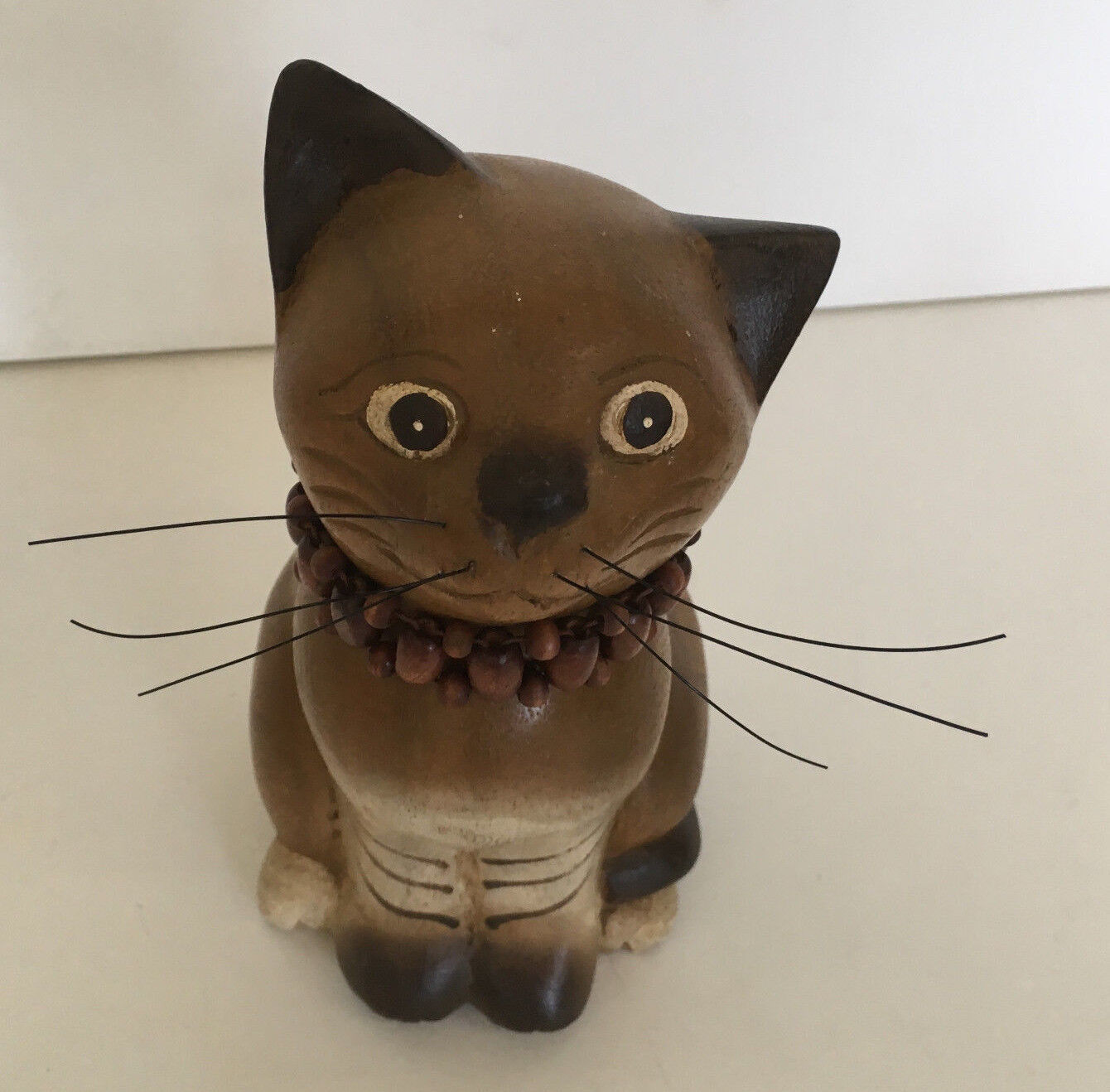 Cute decorative sitting brown with beaded collar cat kitten figurine hom... - £15.79 GBP