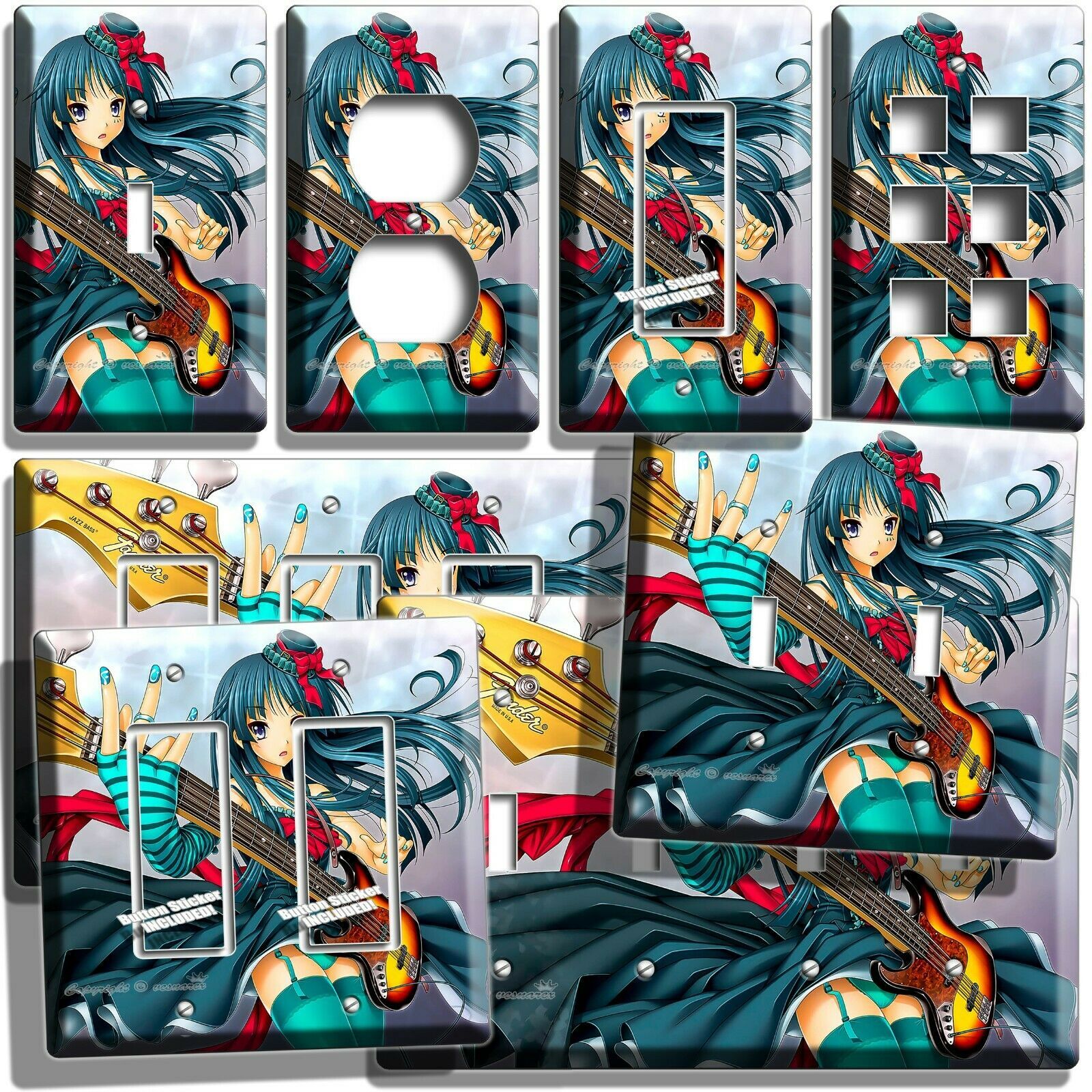 MANGA YOUNG ANIME GIRL ELECTRIC BASS GUITAR LIGHTSWITCH OUTLET PLATE MUSIC DECOR - £9.10 GBP - £22.77 GBP