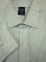 NWT Brooks Brothers Light Blue With Soft Gray Stripe Cotton Dress Shirt ... - £42.78 GBP