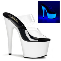 PLEASER ADORE-702UV Women&#39;s Clear Neon White 7&quot; Heel Platform Slide Shoes - $57.95