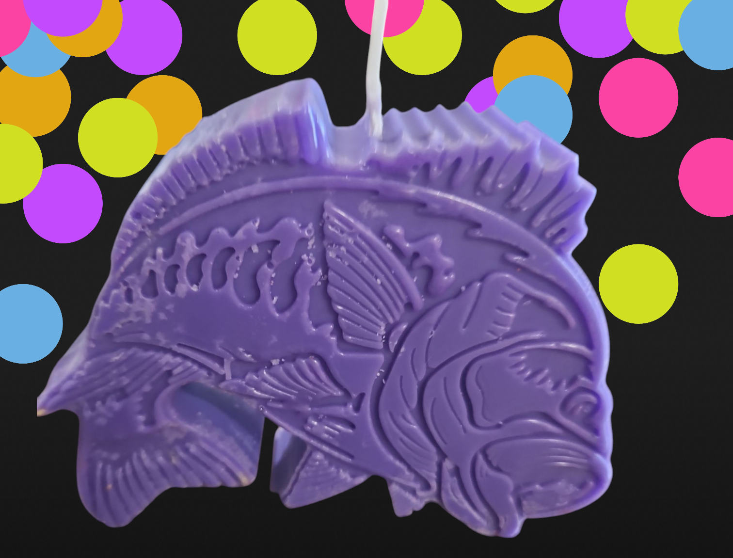 Big Bass/Fish Unique Candle Cake Topper 3&quot; Tall X 4&quot; Wide Dark Purple - $14.00