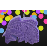 Big Bass/Fish Unique Candle Cake Topper 3&quot; Tall X 4&quot; Wide Dark Purple - $266.55 MXN