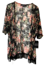 Almost Famous Sheer Floral Open Kimono Top Fringe Hem XL New w/Tag Shabb... - $24.15
