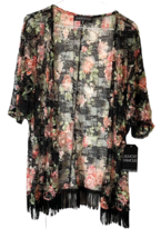 Almost Famous Sheer Floral Open Kimono Top Fringe Hem XL New w/Tag Shabby Chic - £18.14 GBP