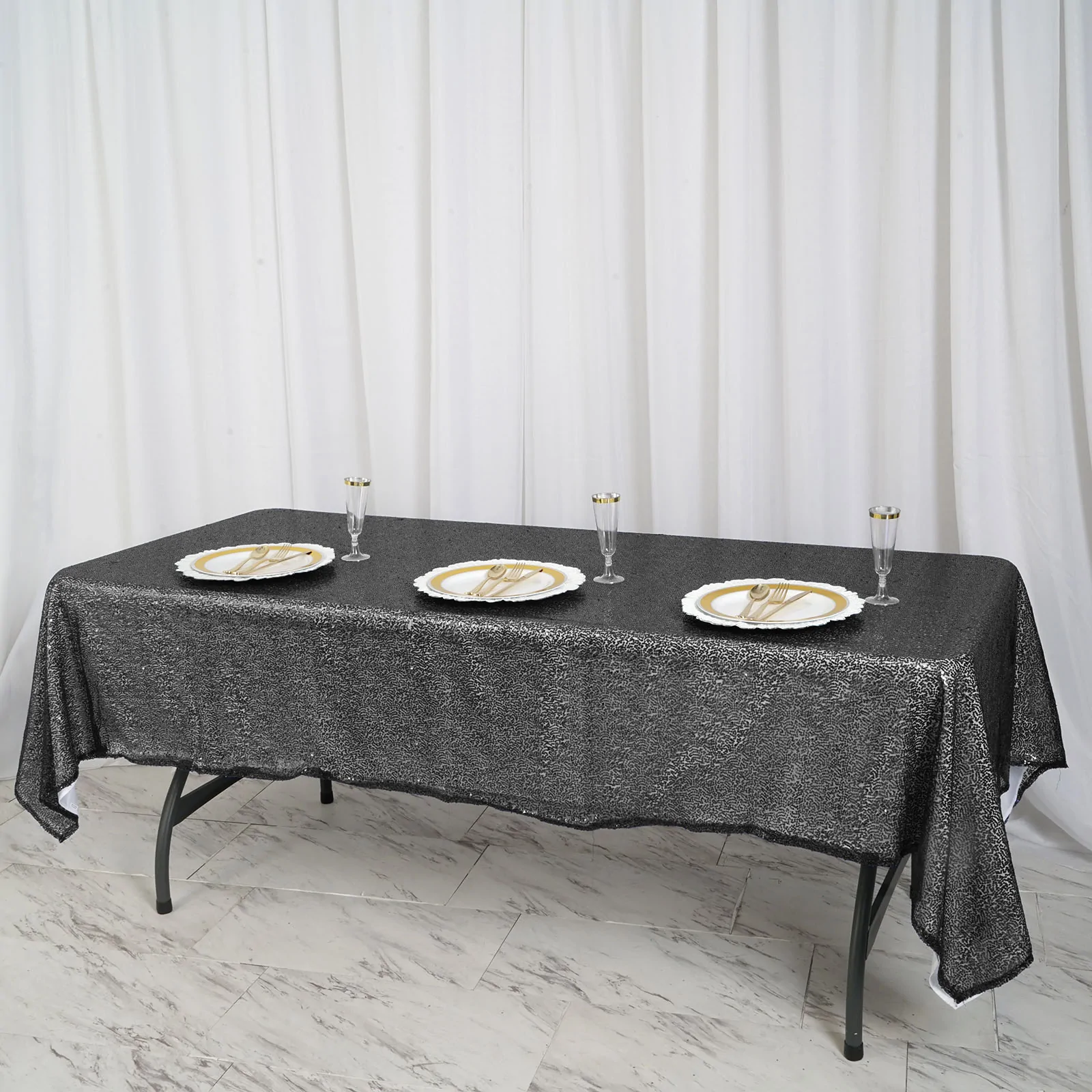 Black - 60&quot; x 102&quot; Rectangle Tablecloth LUXURY COLLECTION Duchess Sequin - £37.94 GBP