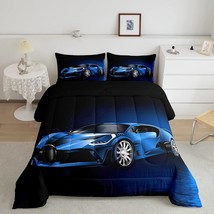 Sports Car Comforter Blue Race Car Comforter Set For Kids Boys Girls Extreme Spo - £64.73 GBP