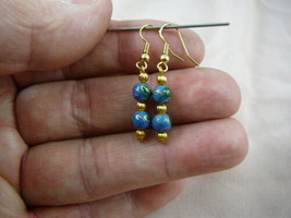 (EE600-25) 6 Mm Blue Green Flower Two Bead Cloisonne Gold Dangle Earrings - £9.02 GBP