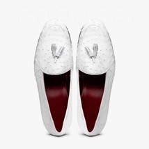 Aubiere Genuine Ostrich Quill Loafers Tassel Shoes White image 4