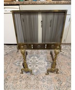 Vintage Brass Fireplace Screen with Metal Mesh Curtains Brass Andirons 3... - $3,621.79 MXN
