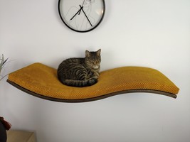 Wood Base Cat Wall Shelf WAVE 95 Unsymmetrical Left Standard - for hard, uniform - £193.40 GBP
