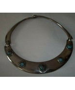 Neat Retro Vintage Silver Tone Choker Collar Necklace Plastic Turquoise ... - £7.78 GBP